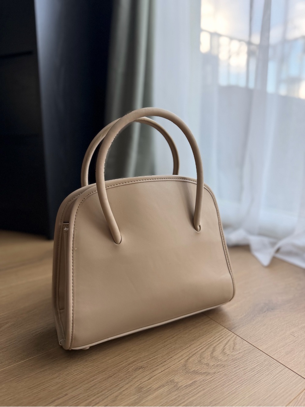 Zara Cream Structured Top Handle Handbag